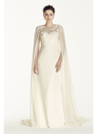 Oleg Cassini Crepe Wedding Dress with Chiffon Cape | David's Bridal