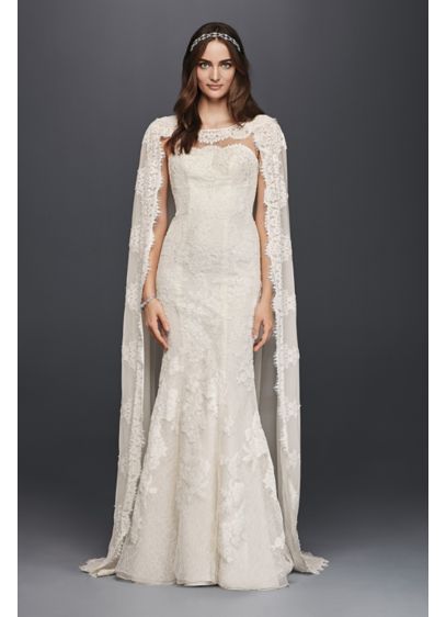 Oleg Cassini Scalloped Chiffon Cape  Wedding  Dress  David  Oleg Cassini Scalloped Chiffon Cape  Wedding  Dress  David