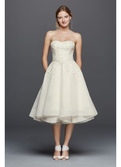Oleg Cassini Short Strapless Lace Wedding Dress | David's Bridal