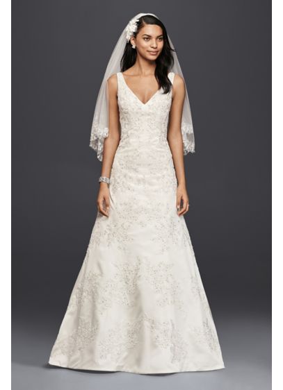 Oleg Cassini V  Neck  Lace A Line Wedding  Dress  David s Bridal  Oleg Cassini V  Neck  Lace A Line Wedding  Dress  David s Bridal