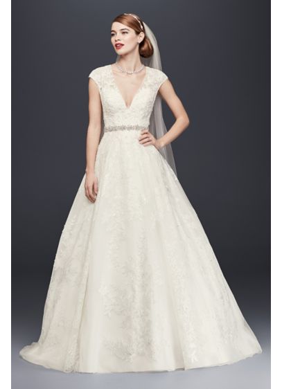 Oleg Cassini V Neck Cap Sleeve Wedding Dress David s Bridal Oleg Cassini V Neck Cap Sleeve Wedding Dress David s Bridal