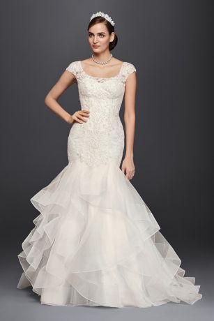 oleg cassini cap sleeve illusion wedding dress