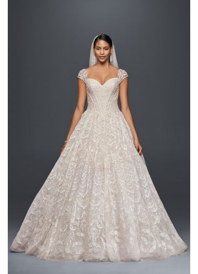 Grand Lace Ball Gown with Beaded Cap Sleeves David s Bridal Grand Lace Ball Gown with Beaded Cap Sleeves David s Bridal