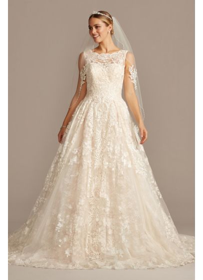 Beaded Lace Wedding Dress With Pleated Skirt David S Bridal
