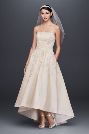 Embroidered Satin High-Low Wedding Dress | David's Bridal
