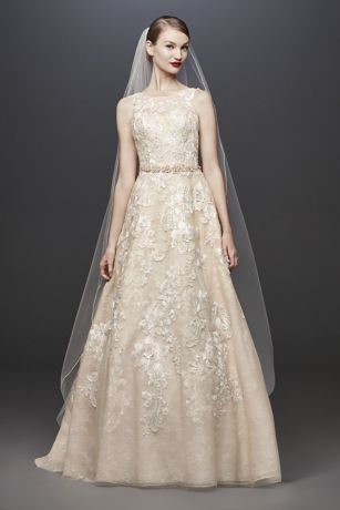 Lace and 3D Floral A line  Wedding  Dress  David s Bridal 