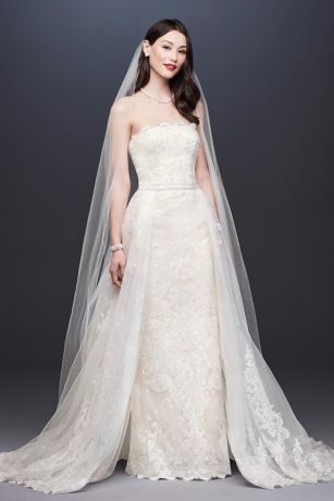 sheath wedding dress with overskirt