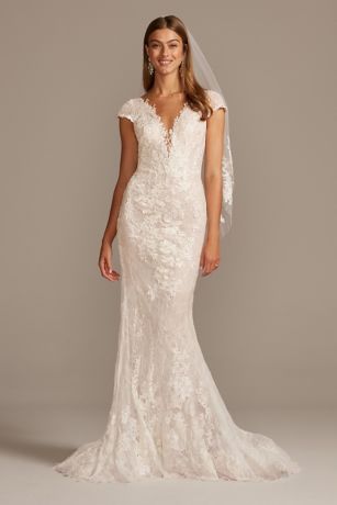 cap sleeve trumpet wedding dress