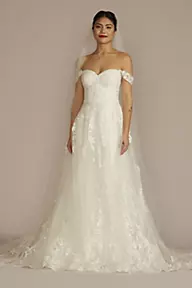 Oleg Cassini Lace Applique Wedding Dress with Removable Sleeves