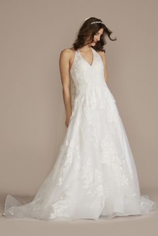 Picture of V-Neck Halter Beaded Lace Ball Gown Wedding Dress