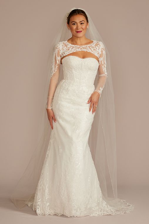 Oleg Cassini Beaded Lace Wedding Dress with Removable Sleeves
