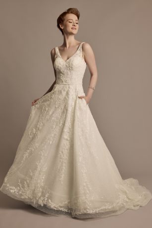 Oleg Cassini Allover Beaded Tank A-Line Wedding Dress in Ivory Size: 14 David's Bridal