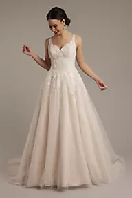 Oleg Cassini Lace Applique Tank Ball Gown Wedding Dress