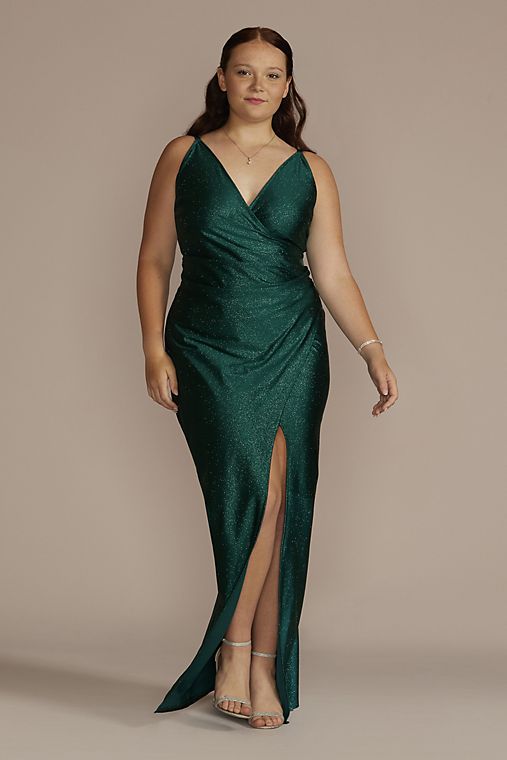 Emerald Sundae Spaghetti Strap Glitter Knit Draped Dress
