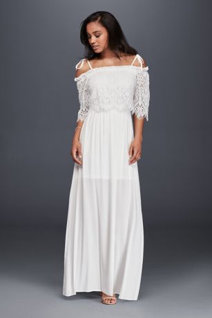 off shoulder white lace maxi dress