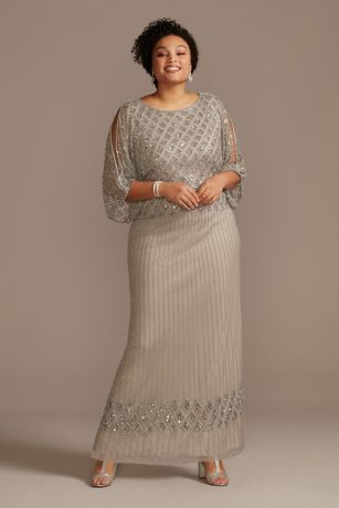 pisarro nights beaded blouson gown