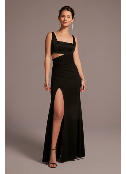 Floor Length Tank Crepe Dress with Side Cutout - This dress is one to remember--a full length