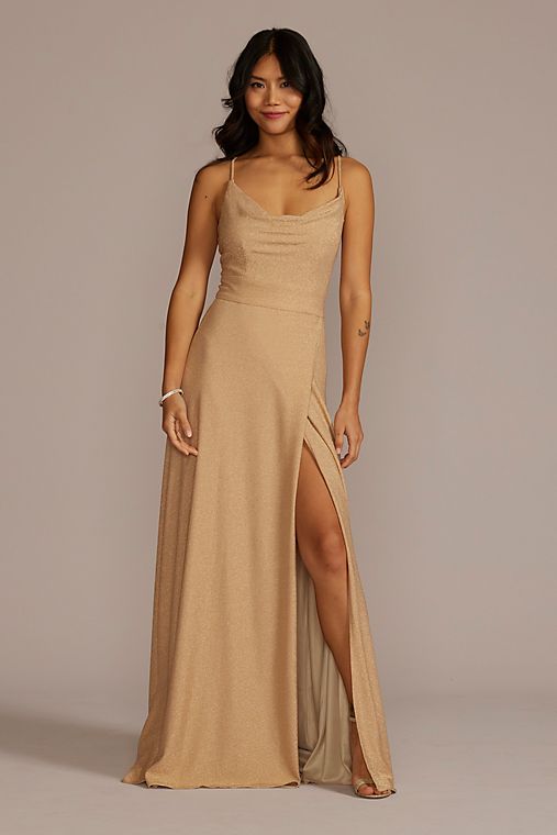DB Studio Metallic Cowl Neck Dress with Lace-Up Back
