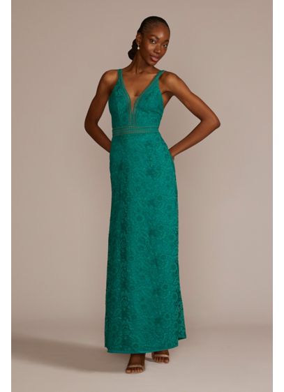Allover Lace Illusion Plunge Gown - Sleek, sexy, and stunning, this elegant formal dress