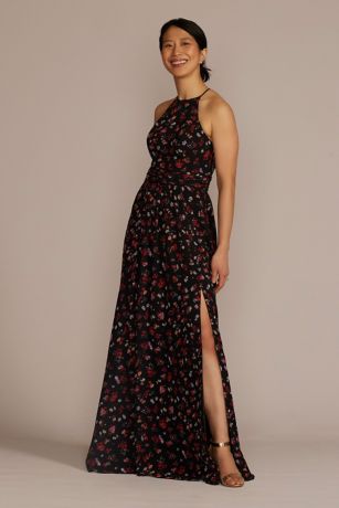 Picture of Floral Print Halter A-Line Dress with Slit