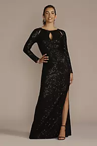 DB Studio Long Sleeve Allover Sequin Sheath with Cutouts