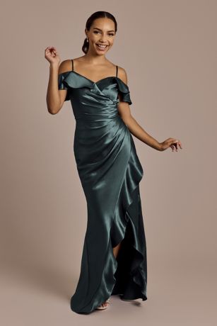 Picture of Off-Shoulder Ruffle Textured Satin Sheath Dress