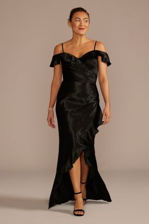Picture of Off-Shoulder Ruffle Textured Satin Sheath Dress