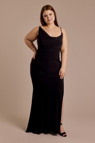 Picture of DB Studio Asymmetrical Cowl Neck Jersey Sheath Dress in Black Size: 24 David's Bridal