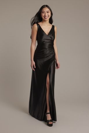 Picture of Sculpting Satin V-Neck Tank Sheath with Slit
