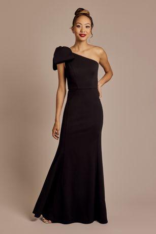 Picture of Stretch Crepe Asymmetrical Gown with Shoulder Bow