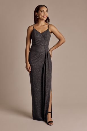 Picture of Metallic Knit Ruched V-Neck Sheath Dress