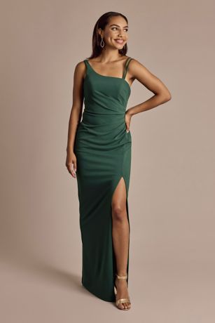 Picture of One-Shoulder Side-Draped Crepe Sheath Dress