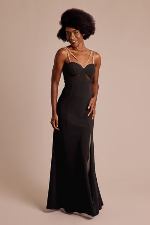 Picture of DB Studio Crepe Crystal Strap A-Line Dress in Black Size: 2 David's Bridal