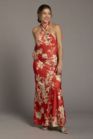 Picture of Floral Print Matte Satin Y-Neck Sheath Dress
