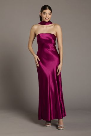 Picture of Strapless Charmeuse Sheath Dress with Scarf