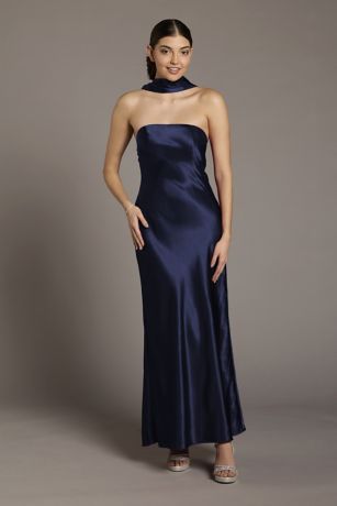 Picture of Strapless Charmeuse Sheath Dress with Scarf