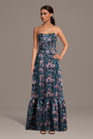 Picture of Floral Jacquard A-Line Dress with Flounce Hem