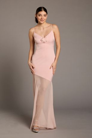 Picture of Charmeuse Sheer Hem Dress with 3D Flowers