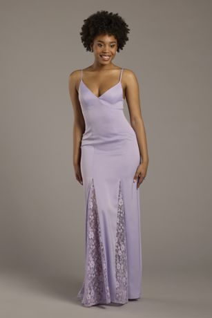 Picture of Charmeuse V-Neck Dress with Chantilly Lace Insets