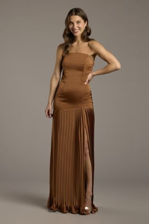 Picture of Strapless Matte Satin Pleated Drop Waist Dress
