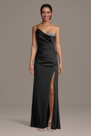 Picture of Asymmetrical Jeweled Neckline Matte Satin Gown