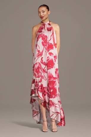 Picture of High Neck Floral Print Matte Satin Tent Dress