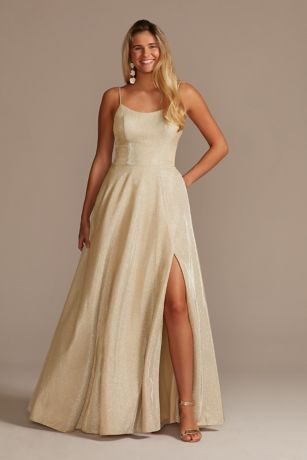 Picture of Spaghetti Strap Glitter Shine Gown with Slit