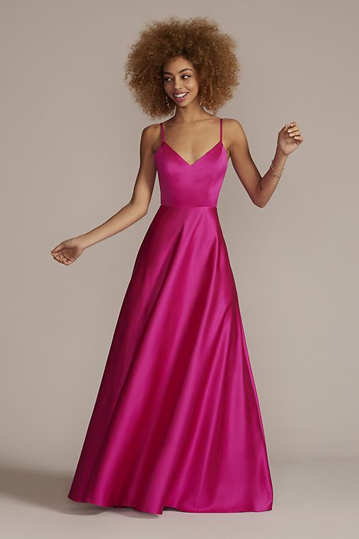 Jules and Cleo Satin Spaghetti Strap A-Line Prom Dress