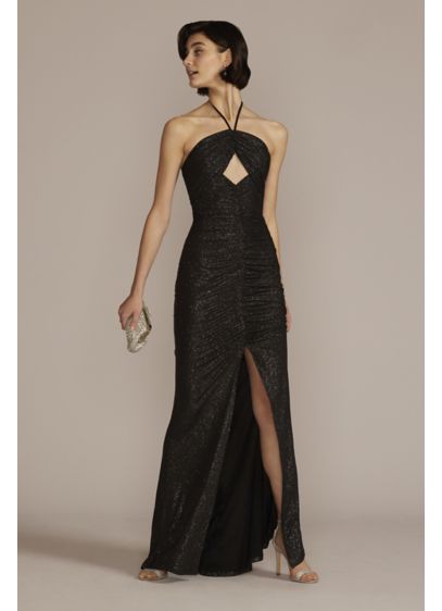 Cutout Glitter Halter Dress with Ruched Skirt - Some details enhance the dress, others make it.
