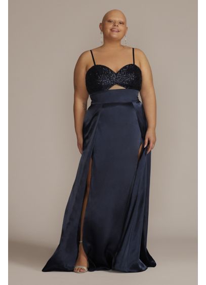 Plus Size Sequin and Charmeuse Cutout Prom Dress - Shimmer under the stars (or disco ball!) wearing