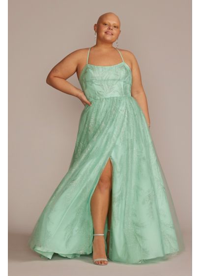 Plus Size Glitter Embellished A-Line Prom Dress - Swirls of sparkling glitter make their mark on