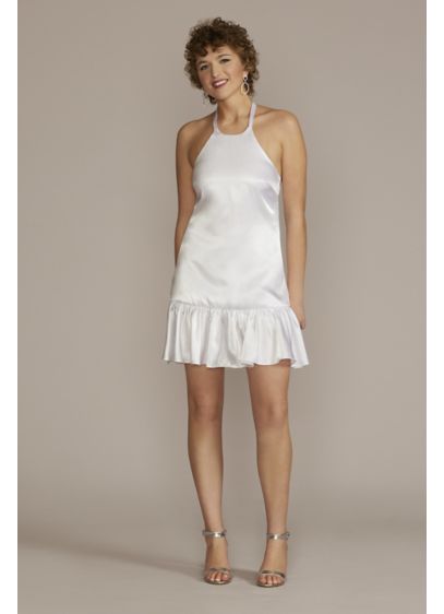 Charmeuse Ruffled Hem Mini Halter Dress - Perfect for celebrating your graduation or another major
