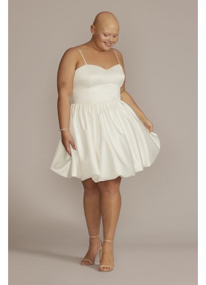 Plus Size Satin Bubble Hem Mini A-Line - Light and airy silky satin is perfect for