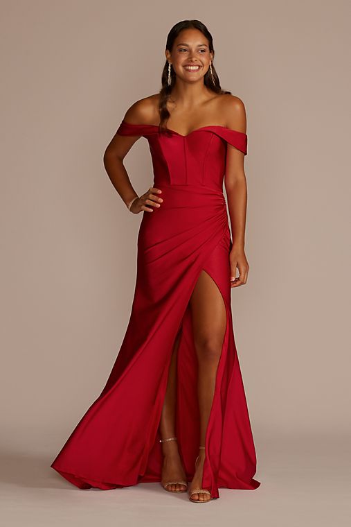 Jules and Cleo Sweetheart Off the Shoulder Stretch Satin Dress